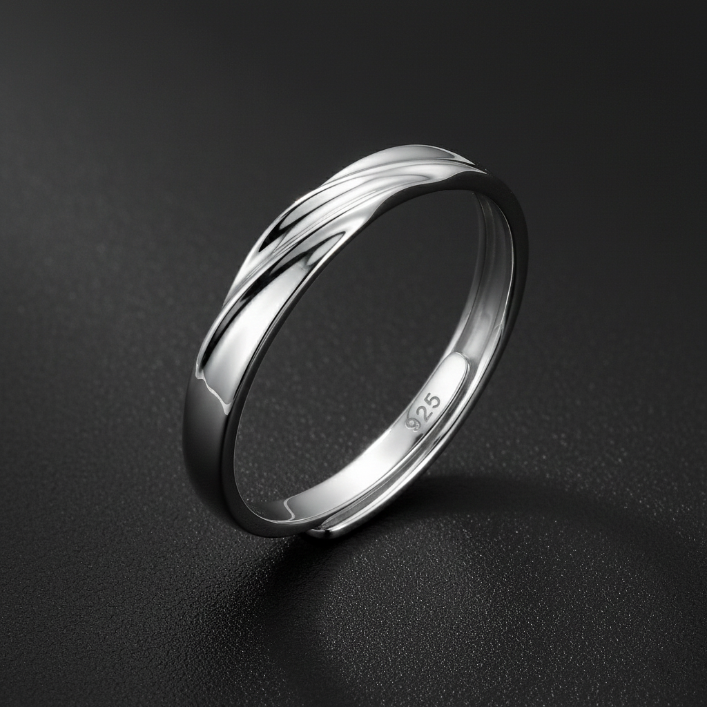 925 Sterling Silver Twisted Band Ring, 925 Sterling Silver, Minimalist Design, Adjustable Wedding Band | BJLR-0012