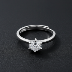 925 Sterling Silver Solitaire Ring with Cubic Zirconia Stone, Classic Engagement Style, Minimalist Design | BJLR-0014