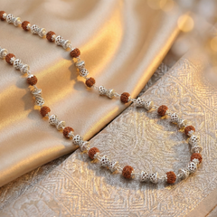 Silver Rudraksha Bead Mala | Handcrafted Spiritual Jewellery | BJRDXMLA-03