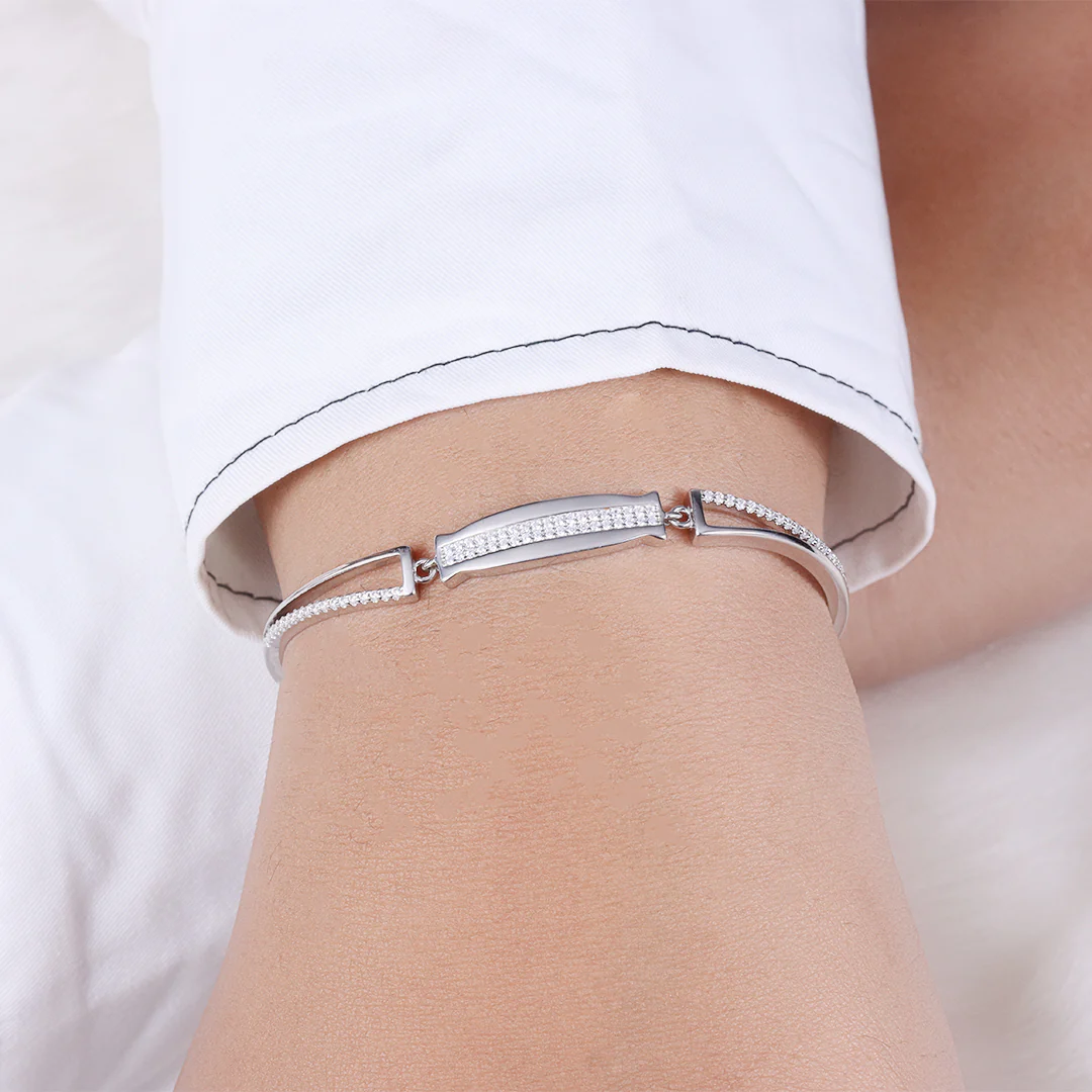 925 Sterling Silver CZ Bar Bracelet for Women | Elegant Minimal Design | BJBR-055
