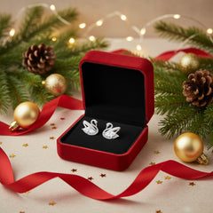 925 Sterling Silver Swan Stud Earrings, Cubic Zirconia Crystal Accent, Small Elegant Design for Women | Gifts for Women & Girls & Girlfriend |Wedding and Christmas Gifts | BJER-04