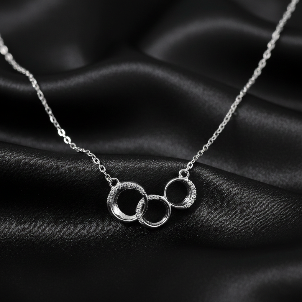 925 Starling Silver Triple Round Interlocking Love Knot Necklace Elegant Pendant Necklace for Women Symbol of Unity and Eternal Bond | Gifts for Women & Girls & Girlfriend |Wedding and Christmas Gifts | BJ-014