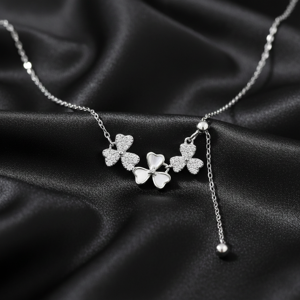 925 Starling Silver Three Flower Necklace | Gifts for Women & Girls & Girlfriend |Wedding and Christmas Gifts | BJ-30