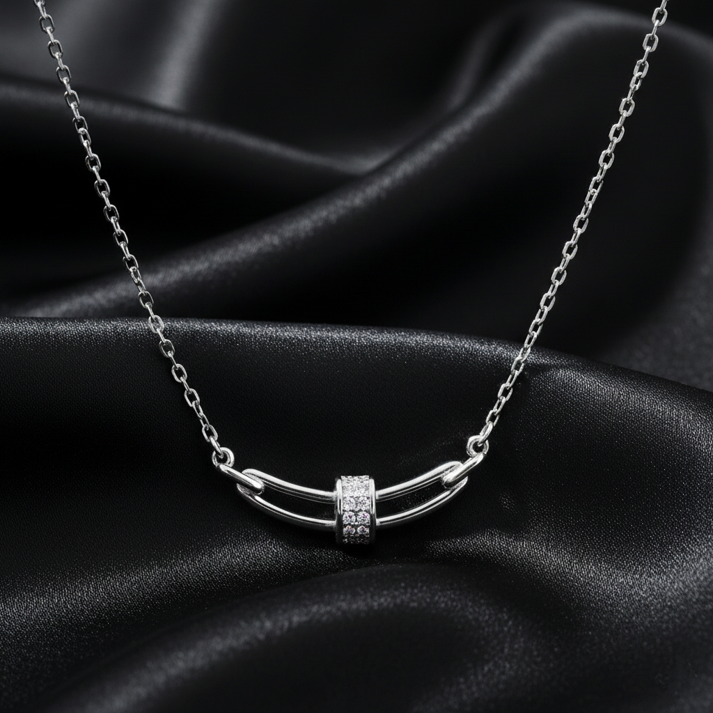 925 Embedded Dainty Silver Necklace Elegant Minimalist Jewelry for Women Sterling Silver Pendant Necklace Lightweight Accessory | Gifts for Women & Girls & Girlfriend |Wedding and Christmas Gifts | BJ-015