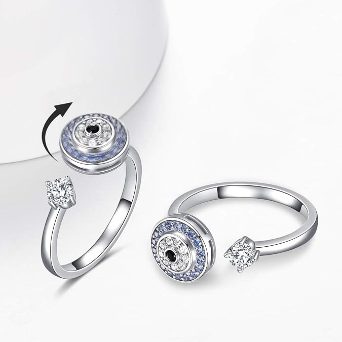 BHAVANI JEWELLERS Italian 925 Starling Silver Evil Eye Rotating Adjustable Ring | BJ-LR-017