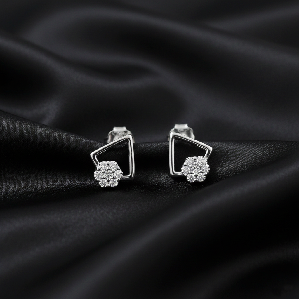 925 Sterling Silver Geometric Crystal Stud Earrings, Square Design, Pave Set Rhinestones, Modern Jewelry | Gifts for Women & Girls & Girlfriend |Wedding and Christmas Gifts | BJER-01