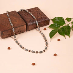 Silver Rudraksha Beaded Necklace with Designer Cylindrical Links | BJRDXMLA-02