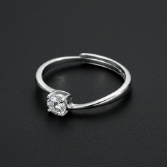 925 Sterling Silver Solitaire Engagement Ring with Round Cut CZ Diamond, Adjustable Minimalist Band | BJLR-0002