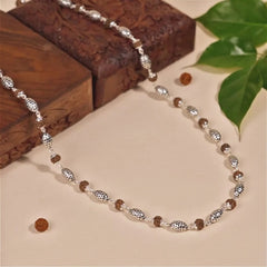 Handcrafted Silver Rudraksha Mala Necklace with Oxidized Oval Beads | BJRDXMLA-01