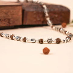 Silver Rudraksha Cube Bead Mala | Handcrafted Spiritual Jewellery | BJRDXMLA-06