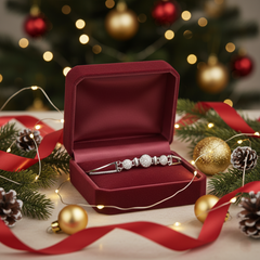 925 Sterling Silver Geometric Link Bracelet with Pave Cubic Zirconia & Polished Accents - Adjustable Fit | BJBR-073