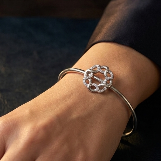 925 Sterling Silver Intertwined Eternity Circle Open Cuff Bangle