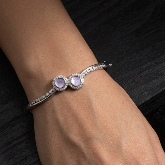 Timeless Elegance: 925 Sterling Silver Dual-Stone Infinity Bangle