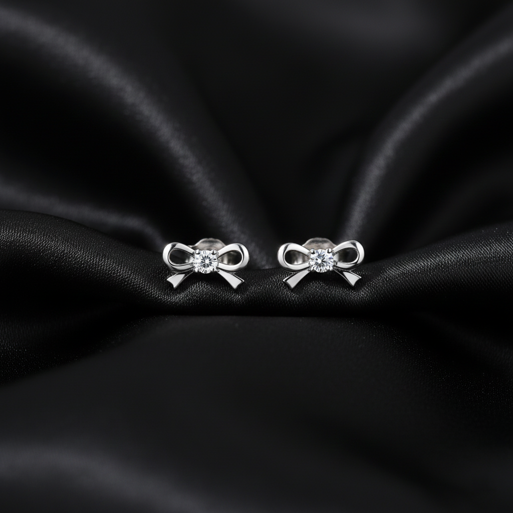 925 Sterling Silver Bow Stud Earrings with Crystal, Dainty Butterfly Design | Gifts for Women & Girls & Girlfriend |Wedding and Christmas Gifts | BJER-05