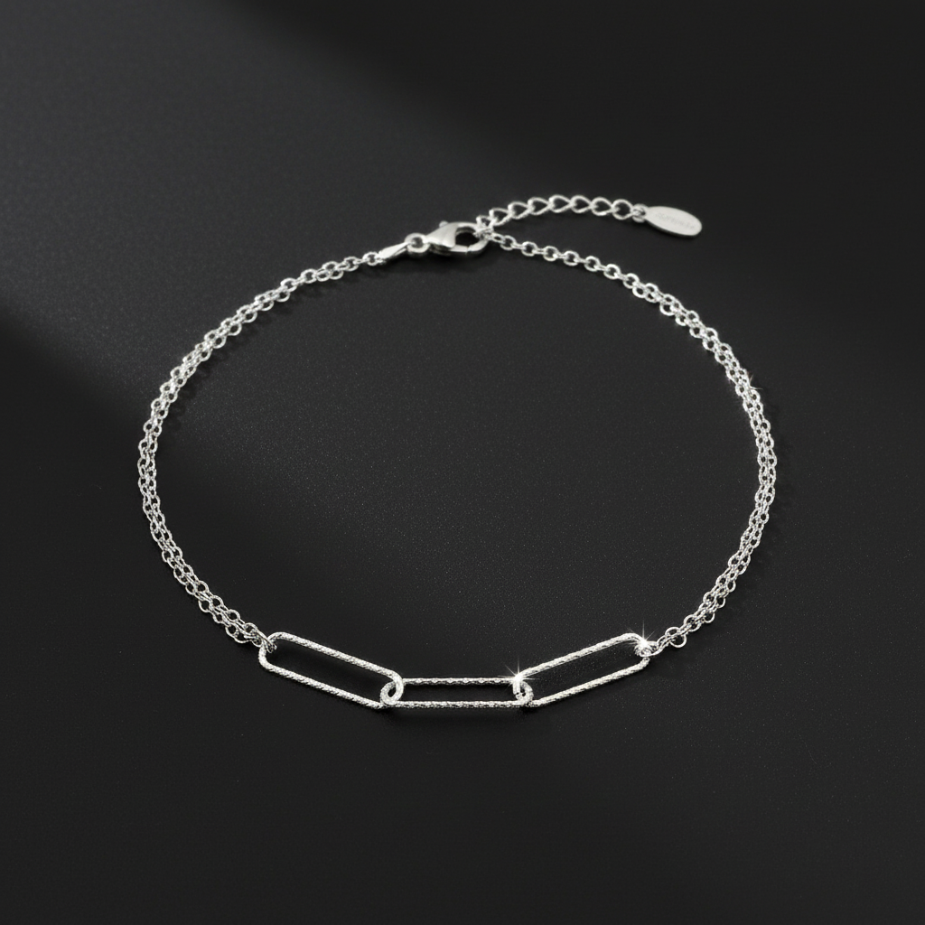 925 Sterling Silver Double Layer Chain Bracelet, Delicate Link Design, Adjustable Length, Dainty Jewelry for Women | Gifts for Women & Girls & Girlfriend |Wedding and Christmas Gifts | BJBR-037