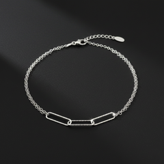 925 Sterling Silver Double Layer Chain Bracelet, Delicate Link Design, Adjustable Length, Dainty Jewelry for Women | Gifts for Women & Girls & Girlfriend |Wedding and Christmas Gifts | BJBR-037