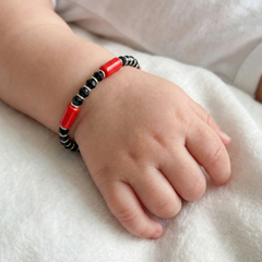 925 Starling Silver Handcrafted Beaded Kids Nazariya, Red and Black Glass Beads, Statement Jewelry | BJKDNJ-06