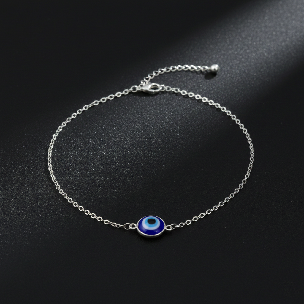 925 Sterling Silver Evil Eye Bracelet, Blue Glass Bead Charm, Dainty Chain Link Protection Jewelry | Gifts for Women & Girls & Girlfriend |Wedding and Christmas Gifts | BJBR-036
