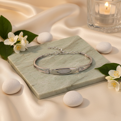 925 Starling Silver Geometric Silver Bar Bracelet with Chevron Crystal Accents&nbsp | BJBR-028