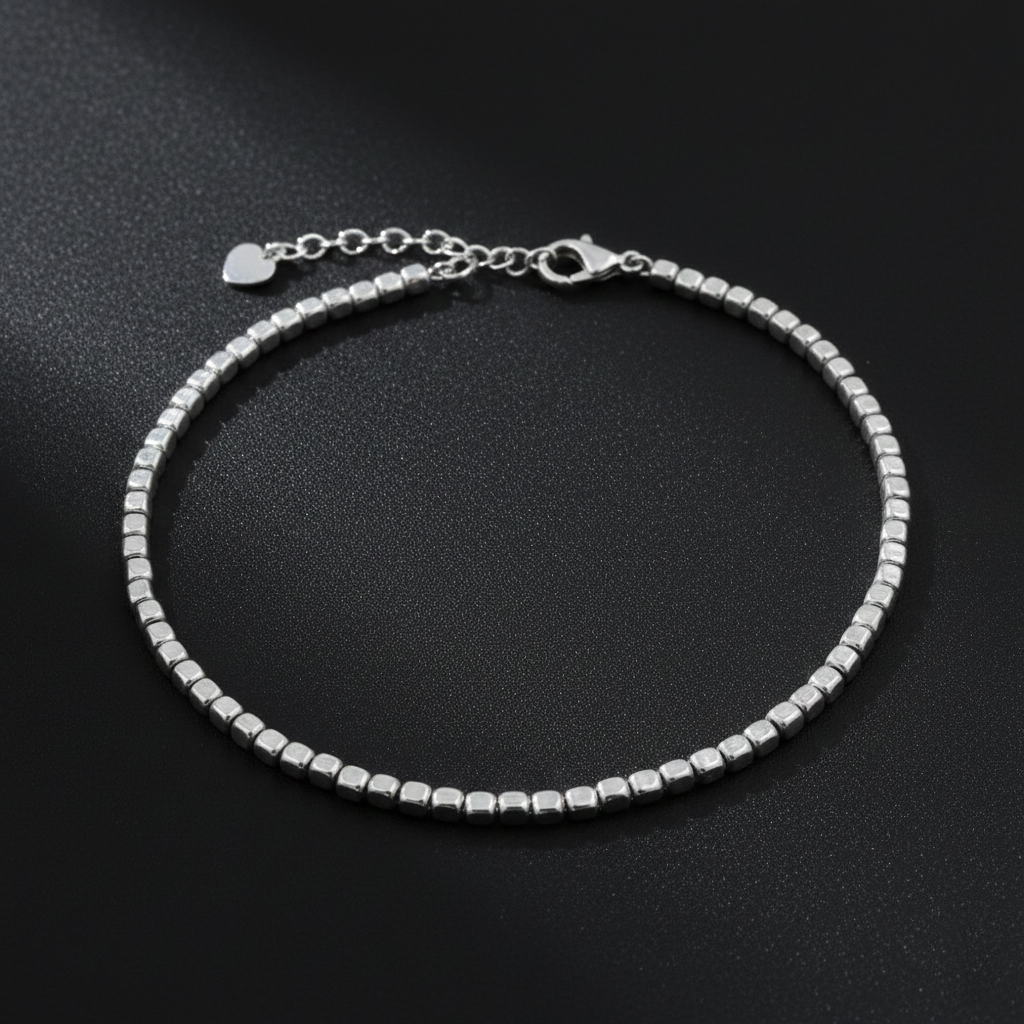 925 Sterling Silver Beaded Bracelate, Minimalist Cube Design, Adjustable Chain, Jewelry for Women| Gifts for Women & Girls & Girlfriend |Wedding and Christmas Gifts | BJBR-041