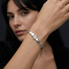 925 Starling Silver Women’s Geometric Square Link Bracelet | Adjustable Size Cubic Zirconia | BJBR-030