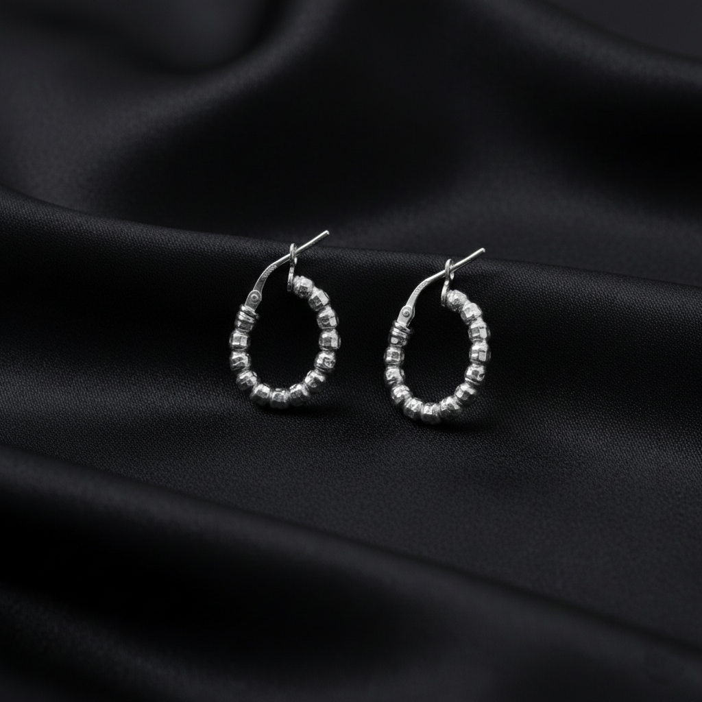 925 Sterling Silver Small Textured Hoop Earrings, Beaded Design, Classic Round Shape, Hinged Closure | Gifts for Women & Girls & Girlfriend |Wedding and Christmas Gifts | BJER-08