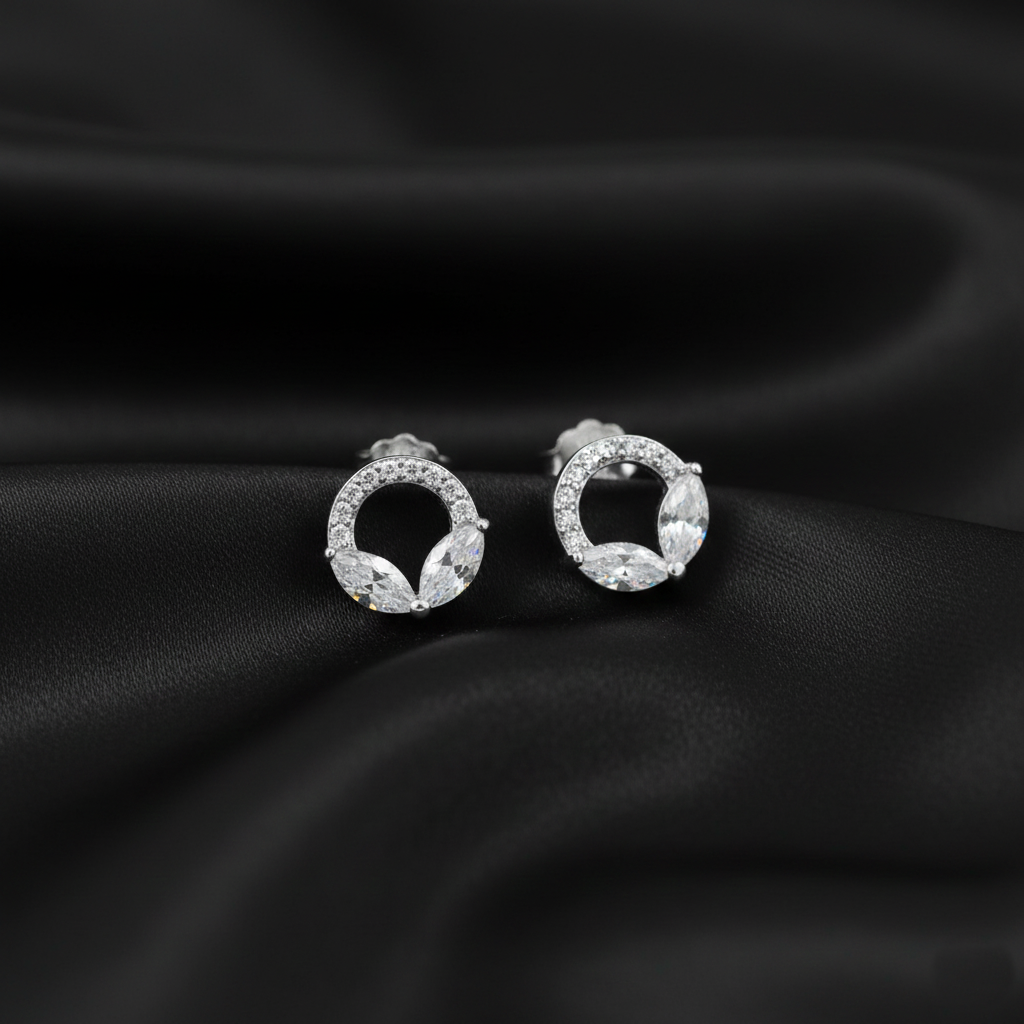 925 Sterling Silver Cubic Zirconia Half Hoop Earrings, Crystal Studded Marquise Design, Elegant Jewelry | Gifts for Women & Girls & Girlfriend |Wedding and Christmas Gifts | BJER-024