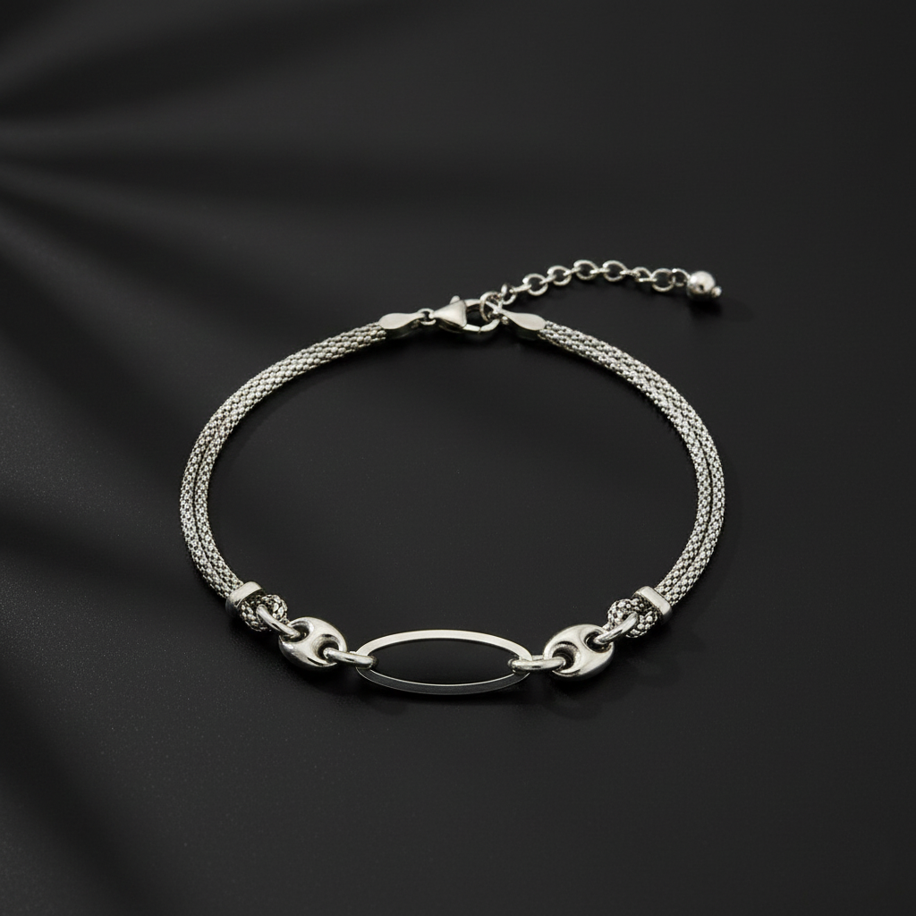 925 Sterling Silver Chain Necklace, Elegant Mesh Design with Oval Shap, Jewelry for Women | Gifts for Women & Girls & Girlfriend |Wedding and Christmas Gifts | BJBR-08