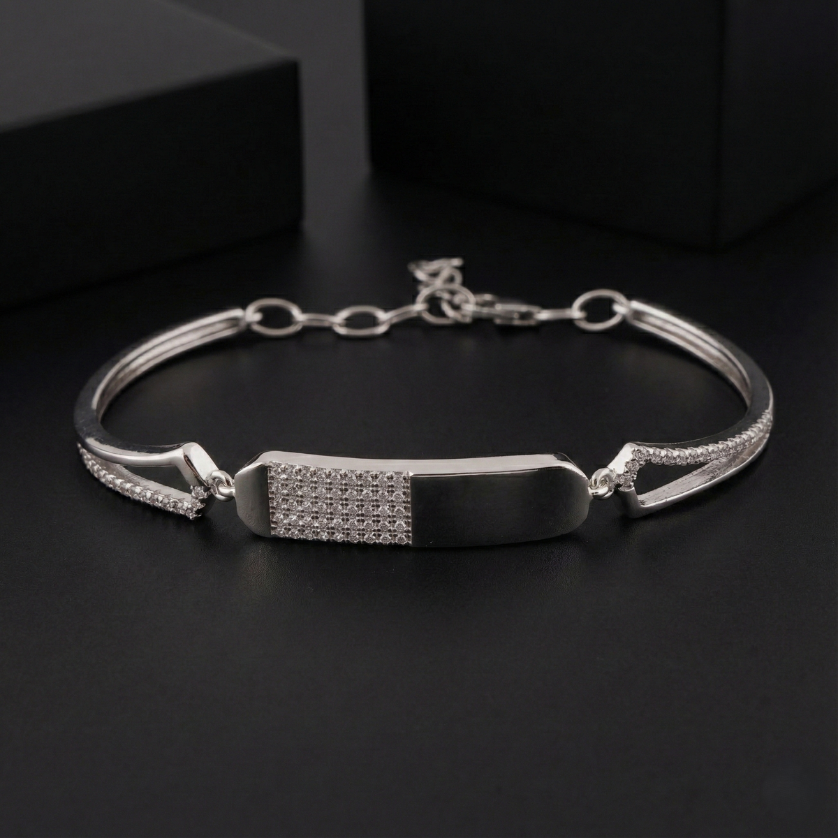925 Sterling Silver CZ Bar Bracelet for Women | Elegant Adjustable Design | BJBR-076