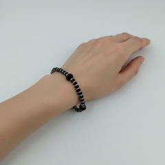 925 Starling Silver Beaded Bracelet, Black Faceted Beads with Silver Accents, Spring Ring Clasp | BJBR-020