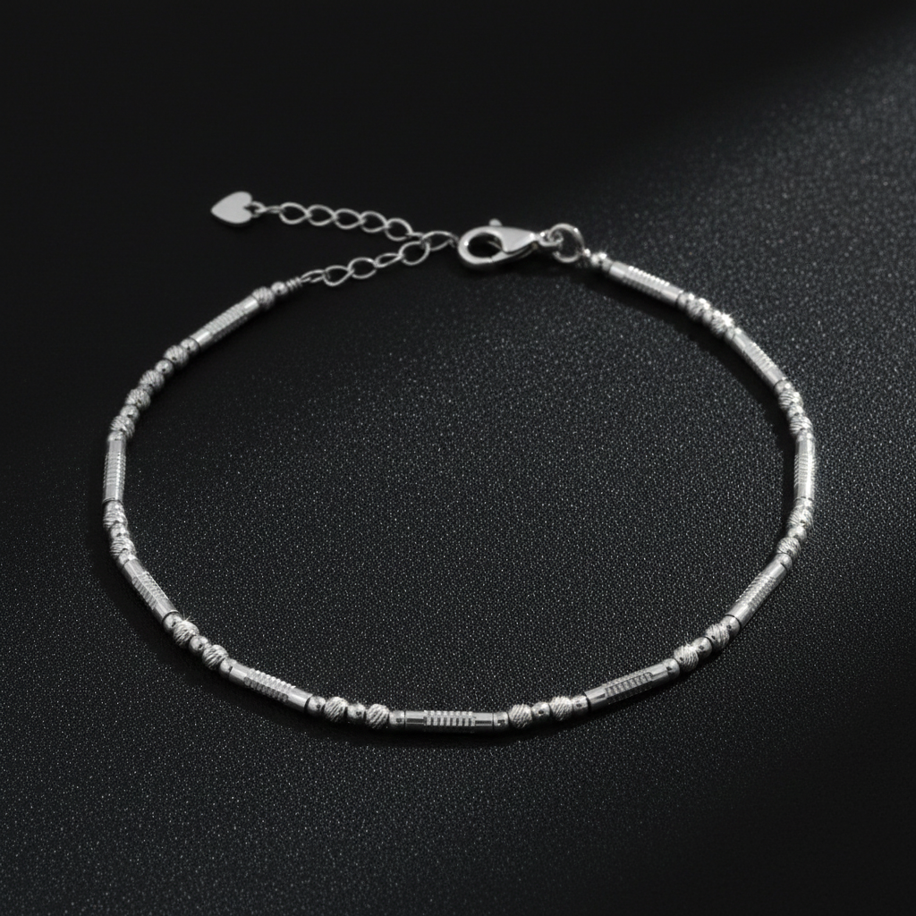 925 Sterling Silver Beaded Chain Bracelate, Textured Bar Design, Adjustable Length, Delicate Jewelry for Women| Gifts for Women & Girls & Girlfriend |Wedding and Christmas Gifts | BJBR-044