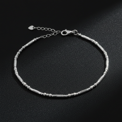 925 Sterling Silver Beaded Chain Bracelate, Textured Bar Design, Adjustable Length, Delicate Jewelry for Women| Gifts for Women & Girls & Girlfriend |Wedding and Christmas Gifts | BJBR-044