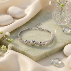 925 Sterling Silver Beaded CZ Accent Bracelet | Contemporary Minimal Design | BJBR-058