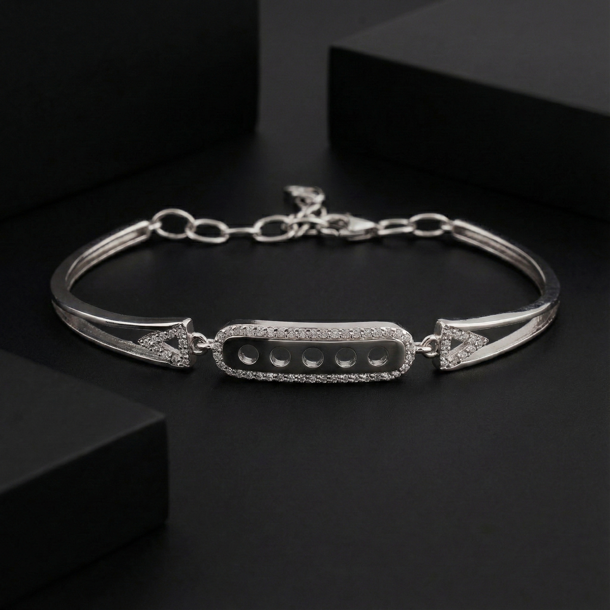 925 Sterling Silver Open Bar CZ Bracelet – Sleek Geometric Style | BJBR-067