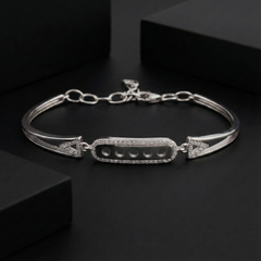 925 Sterling Silver Open Bar CZ Bracelet – Sleek Geometric Style | BJBR-067