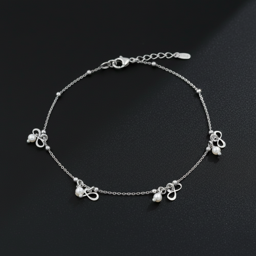 925 Elegant Sterling Silver Bracelate with Pearl Charms, Infinity Design, Delicate Chain Bracelet for Women, Adjustable Length | Gifts for Women & Girls & Girlfriend |Wedding and Christmas Gifts | BJBR-051