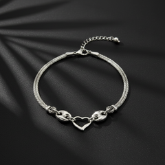 925 Sterling Silver Heart Bracelet, Mesh Chain Design with Heart Charms, Adjustable Length | Gifts for Women & Girls & Girlfriend |Wedding and Christmas Gifts | BJBR-09