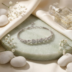 925 Sterling Silver Pavé CZ Geometric Link Bracelet | Contemporary Design | BJBR-070