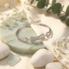 925 Starling Silver Asymmetrical "Modern Bow" Crystal Bracelet - Adjustable Fit | BJBR-031