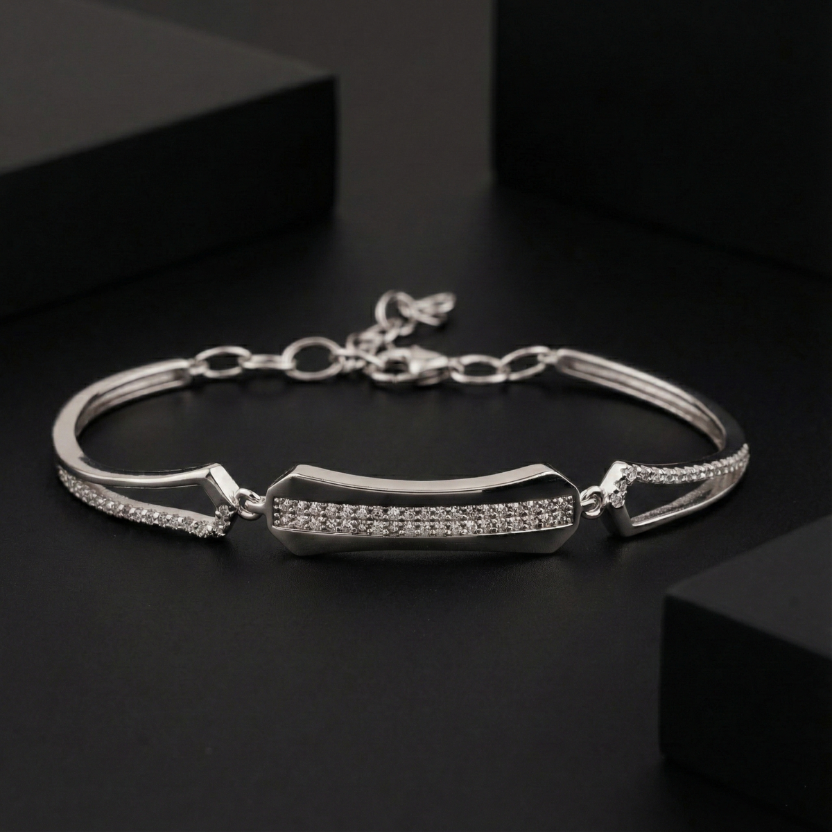 925 Sterling Silver CZ Bar Bracelet | Modern Elegant Jewelry | BJBR-066