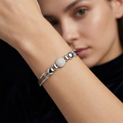 925 Sterling Silver Round CZ Accent Bracelet – Sleek Contemporary Design | BJBR-065