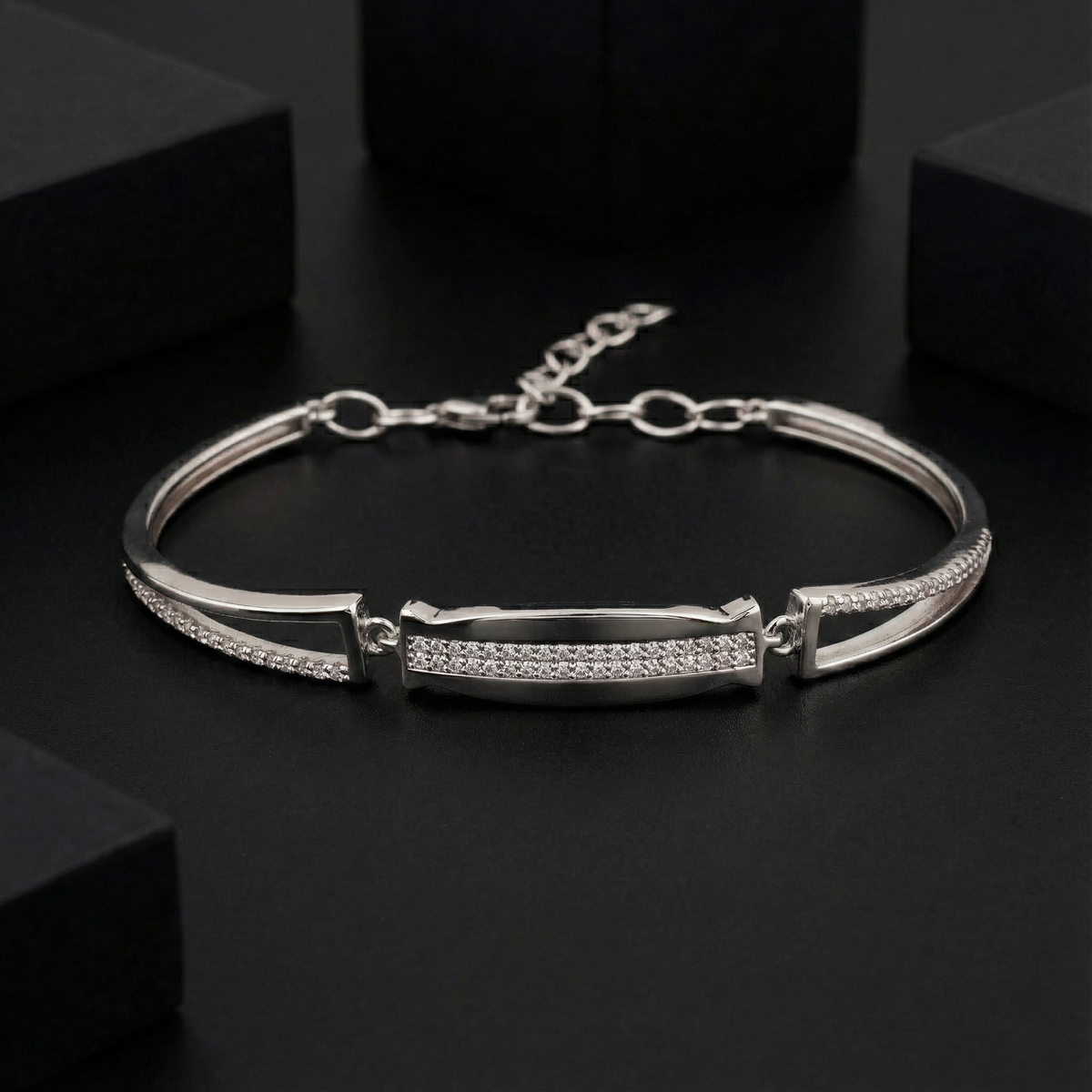 925 Sterling Silver CZ Bar Bracelet for Women | Elegant Minimal Design | BJBR-055