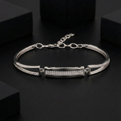925 Sterling Silver CZ Bar Bracelet for Women | Elegant Minimal Design | BJBR-055