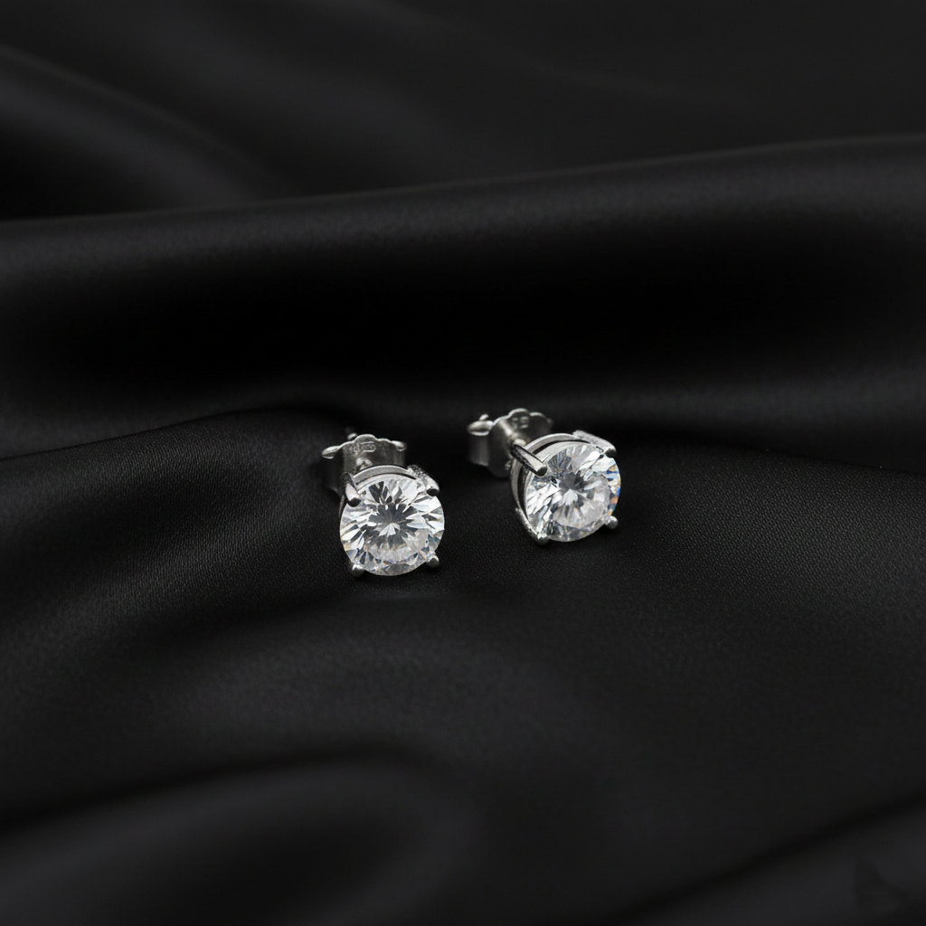 925 Sterling Silver Round Cut Cubic Zirconia Stud Earrings, Classic Solitaire Design, Clear Crystal | Gifts for Women & Girls & Girlfriend |Wedding and Christmas Gifts | BJER-025