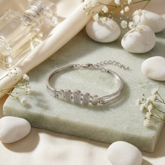 925 Sterling Silver Pavé CZ Oval Link Bracelet | Contemporary Design | BJBR-068