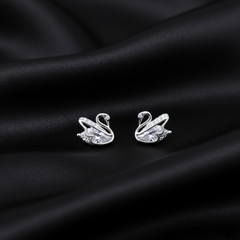 925 Sterling Silver Swan Stud Earrings, Cubic Zirconia Crystal Accent, Small Elegant Design for Women | Gifts for Women & Girls & Girlfriend |Wedding and Christmas Gifts | BJER-04