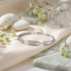 925 Starling Silver Elegant Geometric Bracelet – Modern Bar &amp; Triangle Accent Bangle with Adjustable Size | BJBR-062