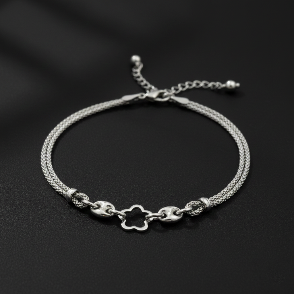 925 Sterling Silver Mesh Chain Bracelet with White Star Charm, Delicate Women's Jewelry | Gifts for Women & Girls & Girlfriend |Wedding and Christmas Gifts | BJBR-01