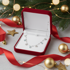 925 Sterling Silver Jewelry Set with Blue Crystal, Bow Design Necklace | BJ-04