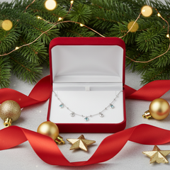 925 Sterling Silver Heart Charm Layered Necklace, Blue Crystal and Silver Hearts | BJ-03